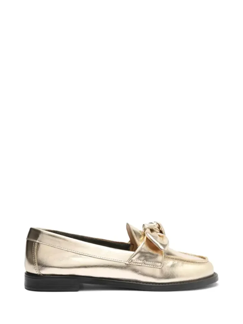 Loafer Arezzo em Pele Dourada e Pormenor de Laço