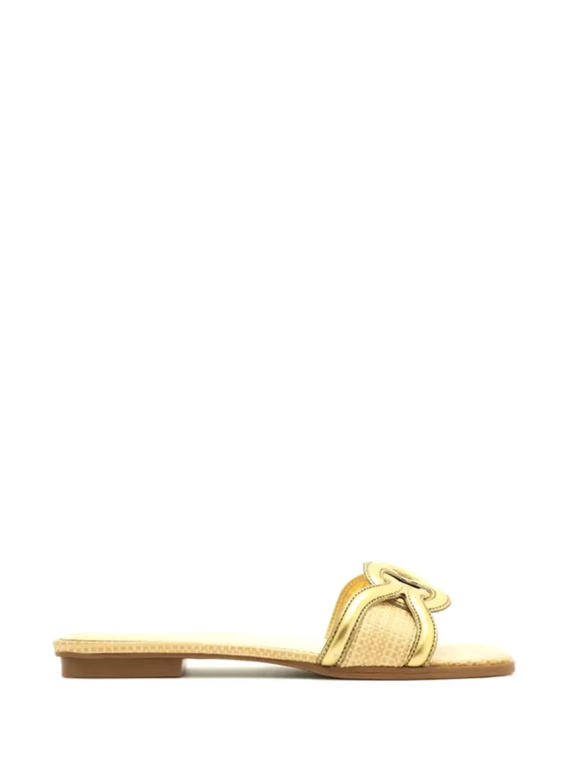 Sandália Arezzo em Pele Dourada e Tecido Beige