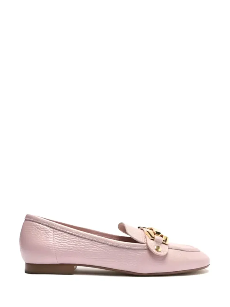 Loafer Arezzo em Pele Rosa e Pormenor em Dourado