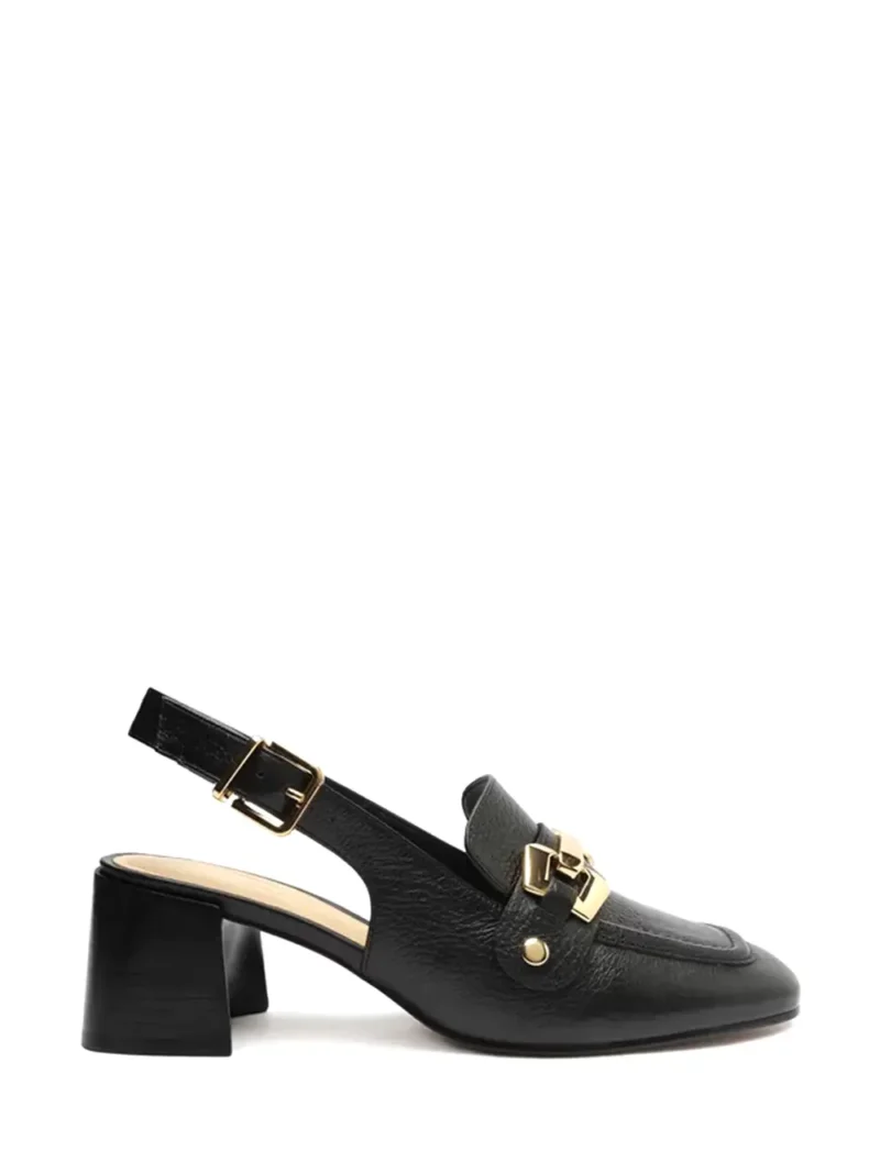 Loafer Arezzo Preto em Pele e Salto em Bloco