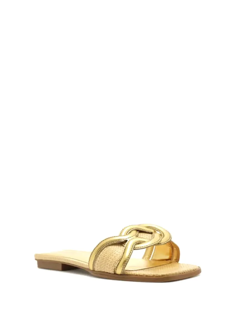 Alternative view of Sandália Arezzo em Pele Dourada e Tecido Beige