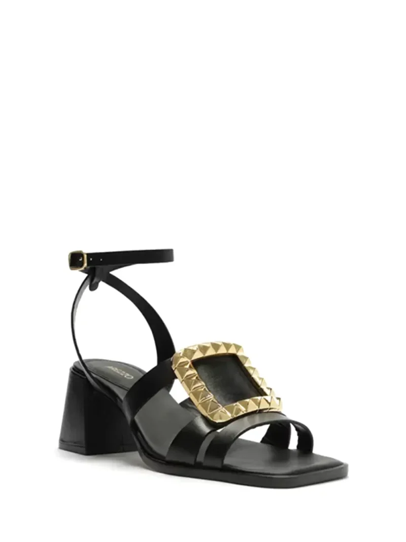 Alternative view of Sandália Arezzo Preta em Pele e Pormenor em Dourado