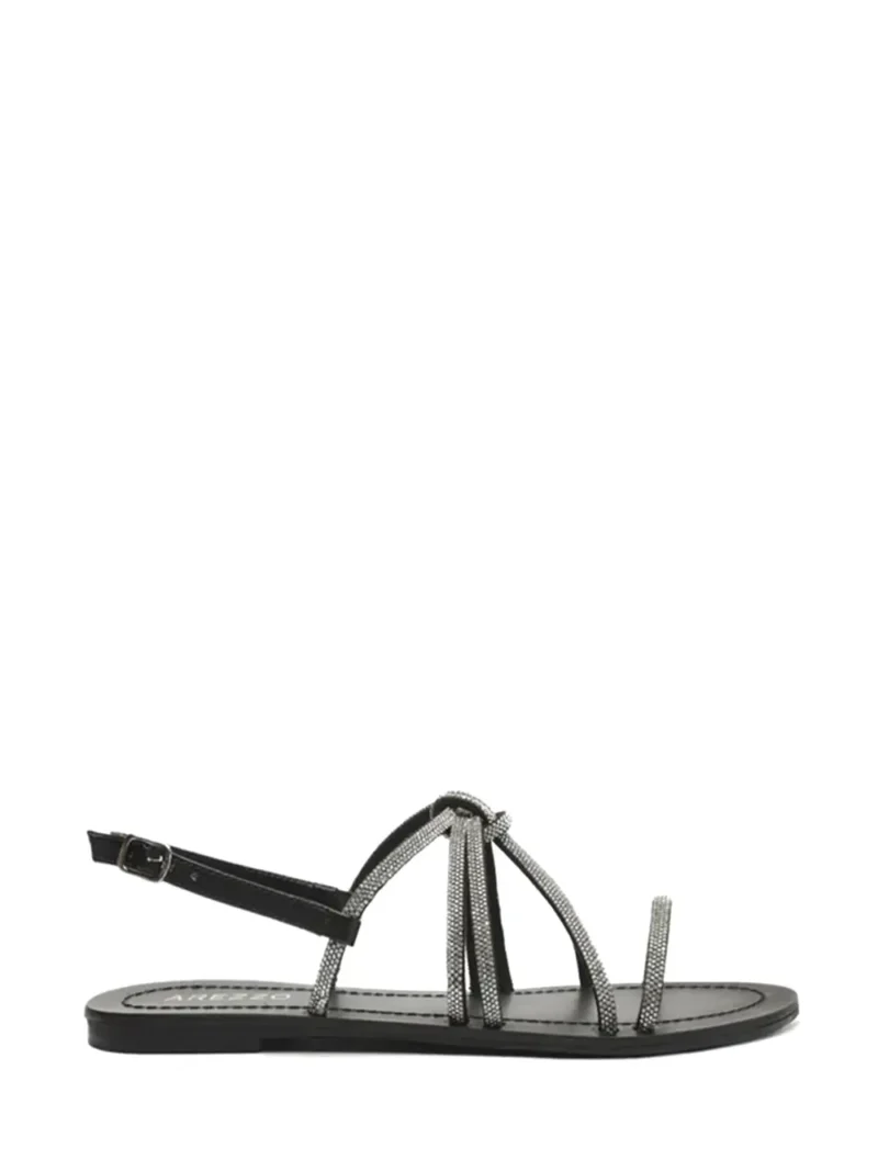 Sandália Arezzo Preta em Pele e Tiras com Strass