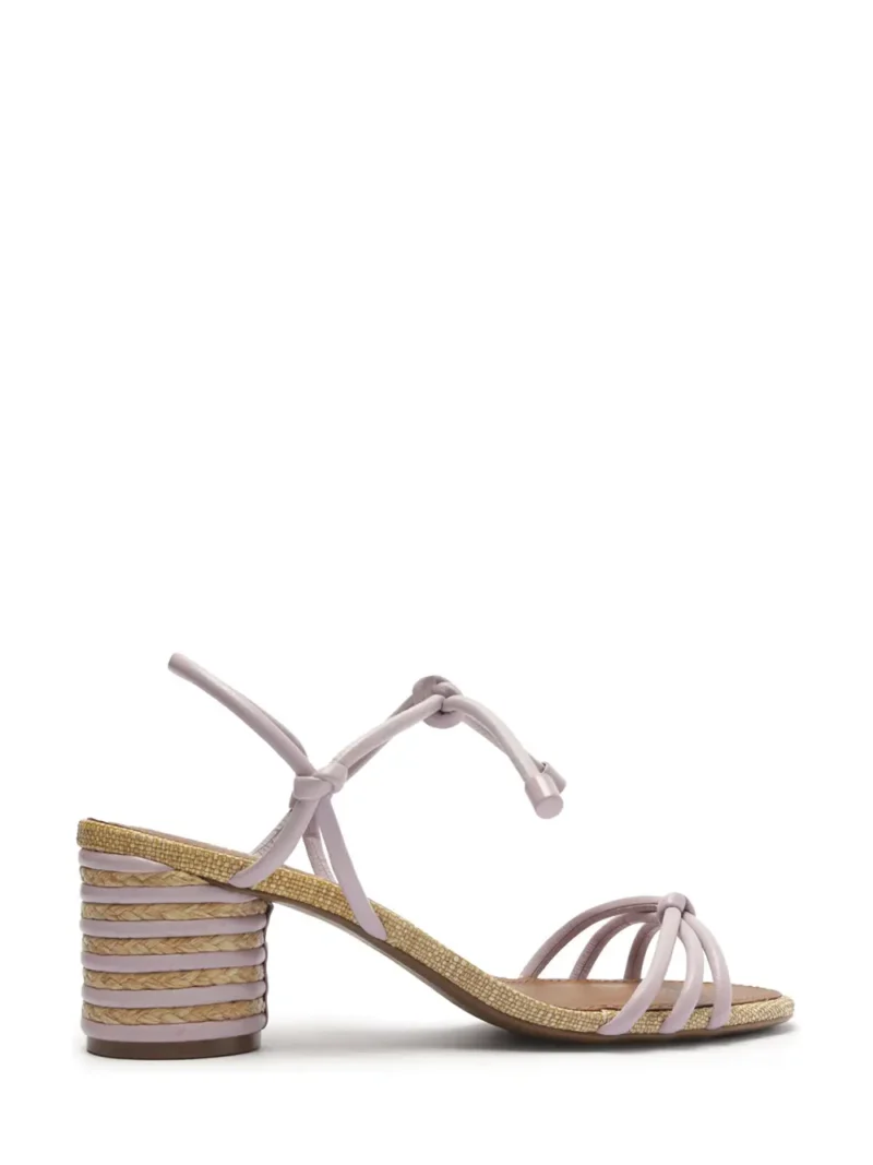 Sandália Arezzo em Pele Lilás e Salto de Ráfia