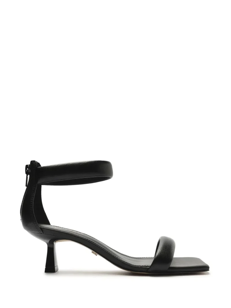 Sandália Arezzo Preta em Pele com Tiras Puffer