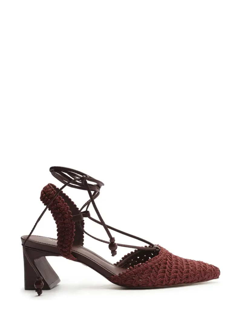 Mule Arezzo em Pele Bordeaux e Biqueira em Crochet