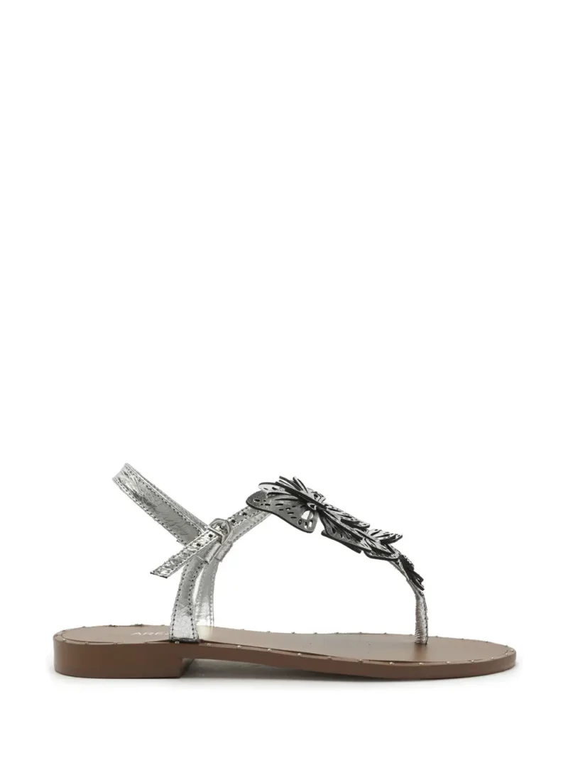 Sandália Arezzo em Pele Prata e Pormenor de Borboletas