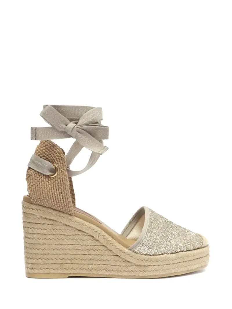 Sandália Plataforma Arezzo e Tecido Beige com Glitter