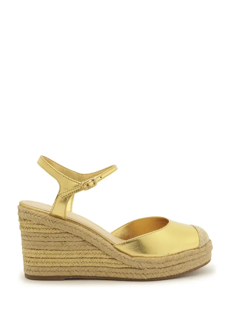 Sandália Plataforma Arezzo em Pele Dourada e Ráfia