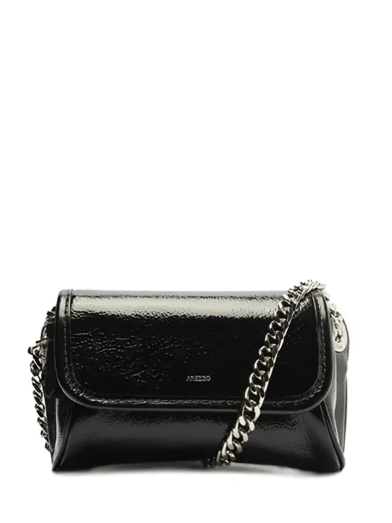 Mala Mini Arezzo Preta em Pele e Corrente Prata