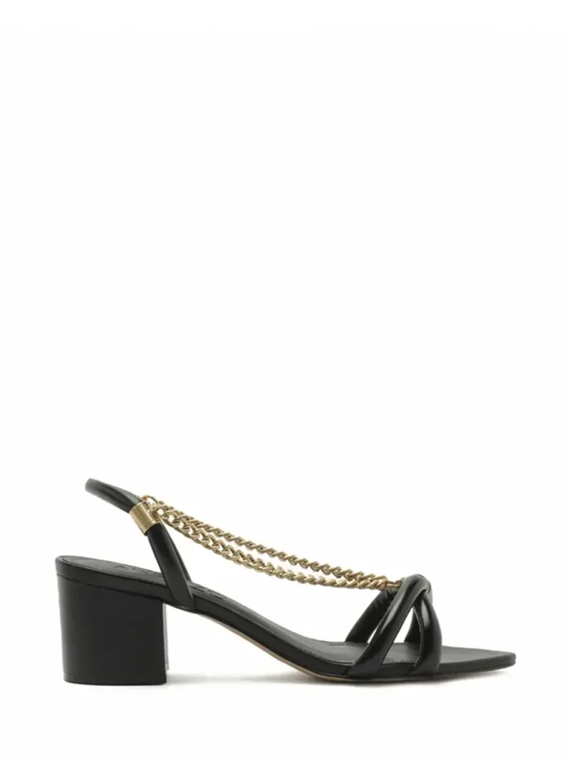 Sandália Arezzo Preta em Pele e Corrente Dourada