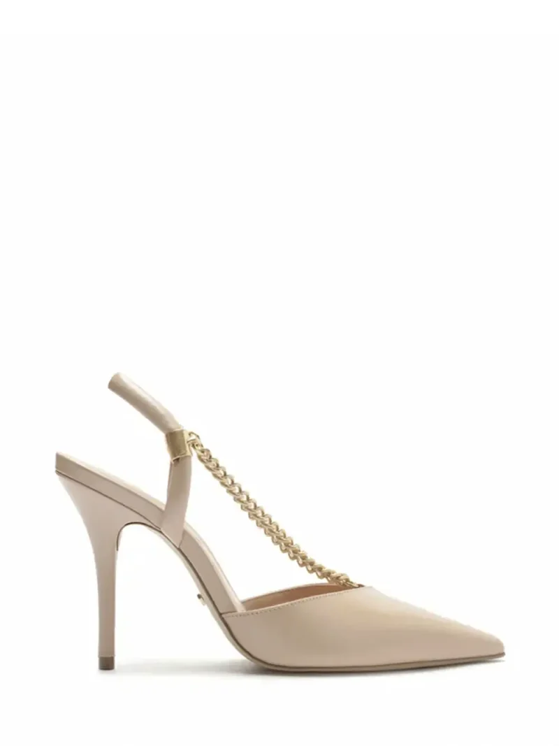 Scarpin Arezzo em Pele Beige e Corrente Dourada