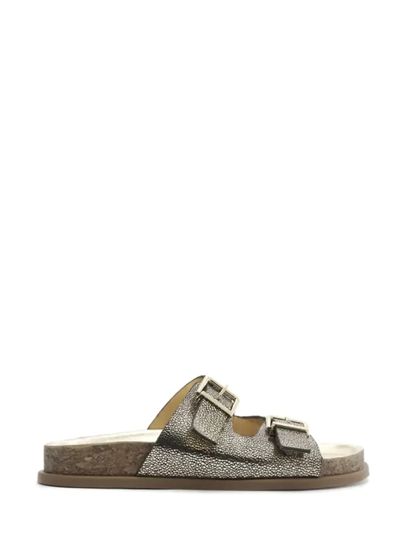 Sandália Rasa Arezzo em Pele Dourada com Textura