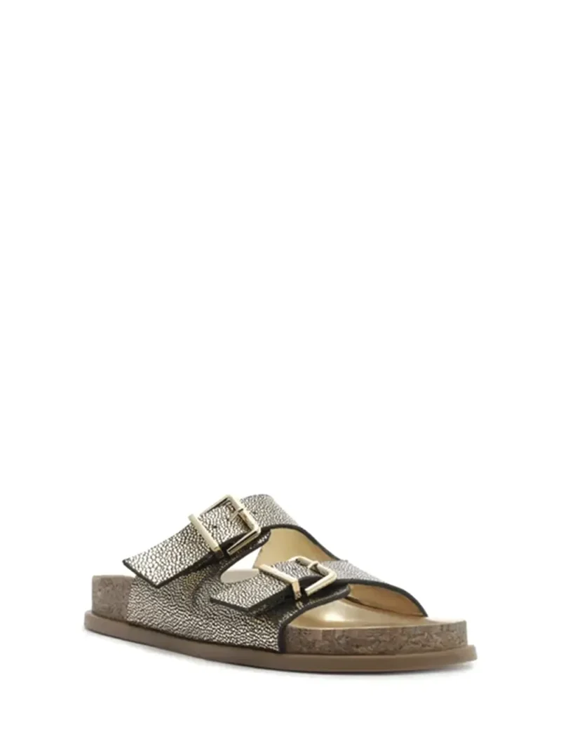 Alternative view of Sandália Rasa Arezzo em Pele Dourada com Textura