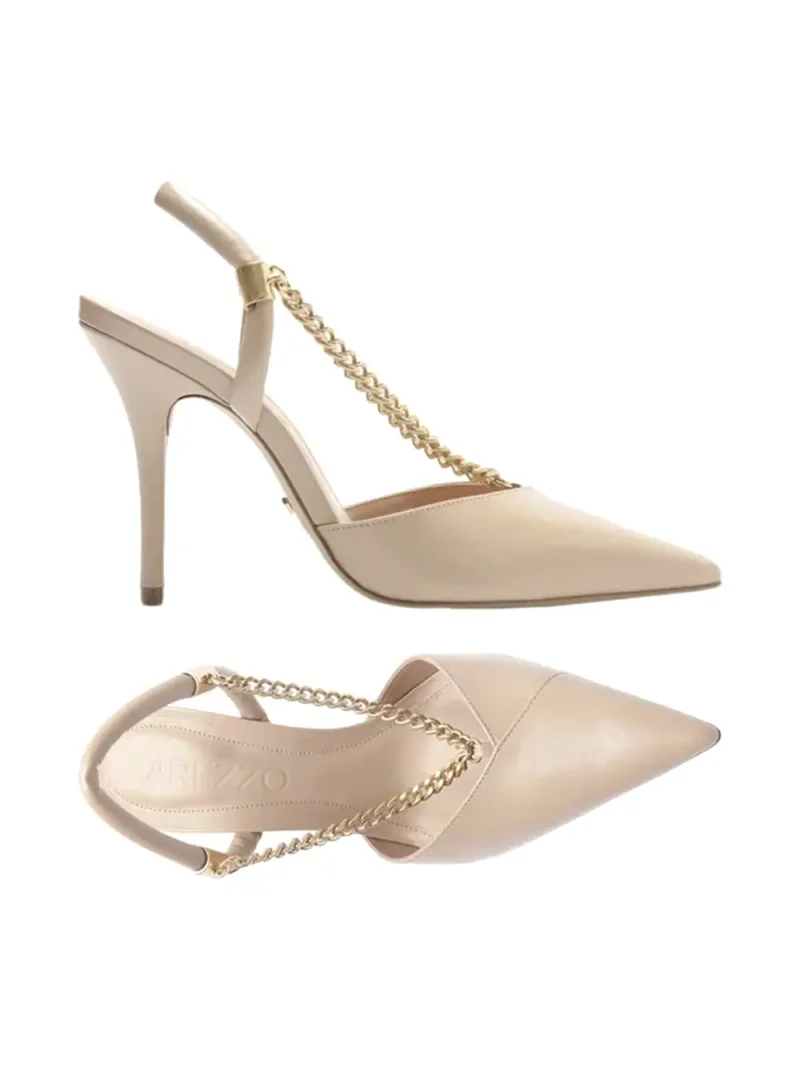 Scarpin Arezzo em Pele Beige e Corrente Dourada - Image 4