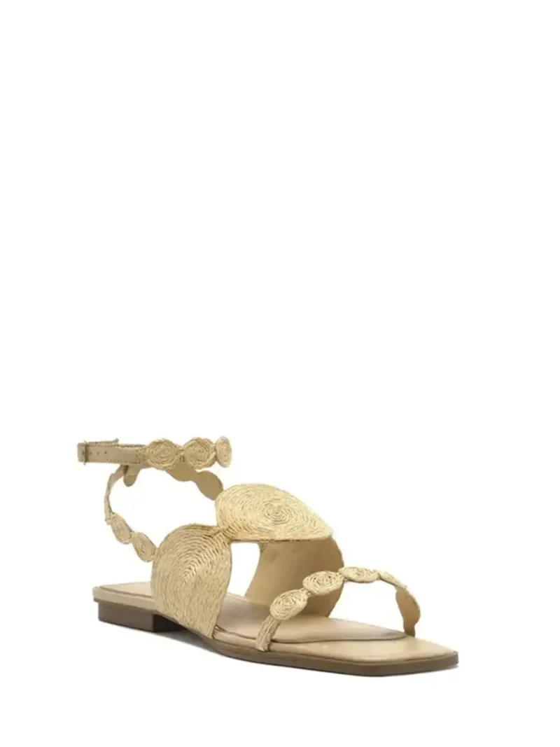 Alternative view of Sandália em Pele Beige e Tiras Bordadas