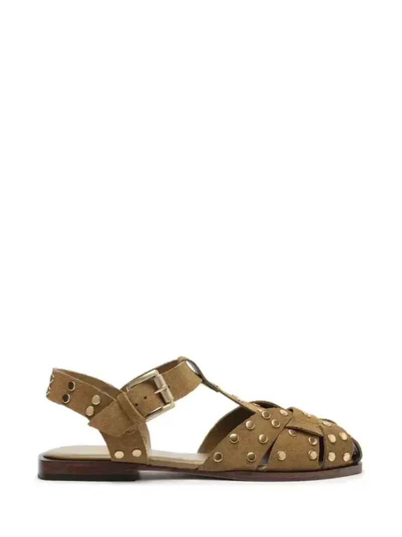 Sandália Arezzo em Camurça Camel e Tachas