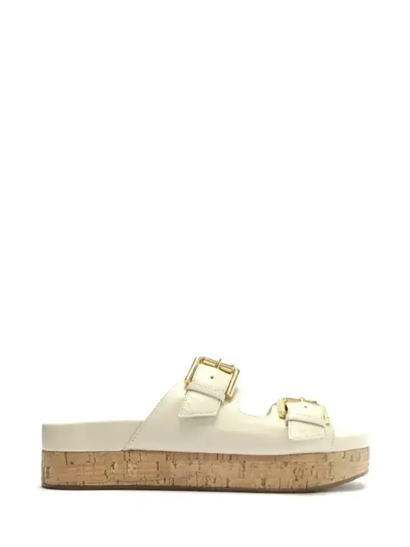 Sandália em Pele Branca e Sola de Cortiça