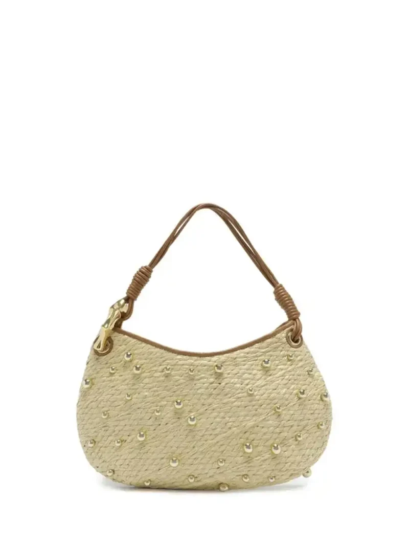 Mala em Pele Castanha e Palha com Tachas