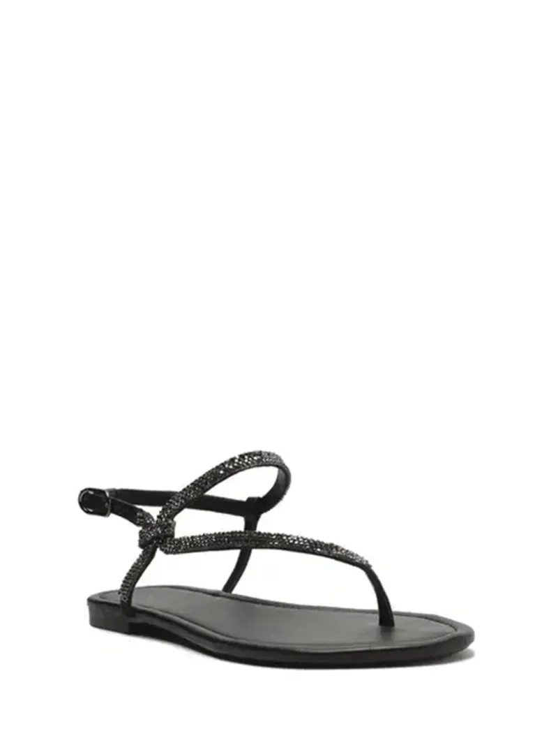 Alternative view of Sandália Preta em Pele e Tiras com Pedraria