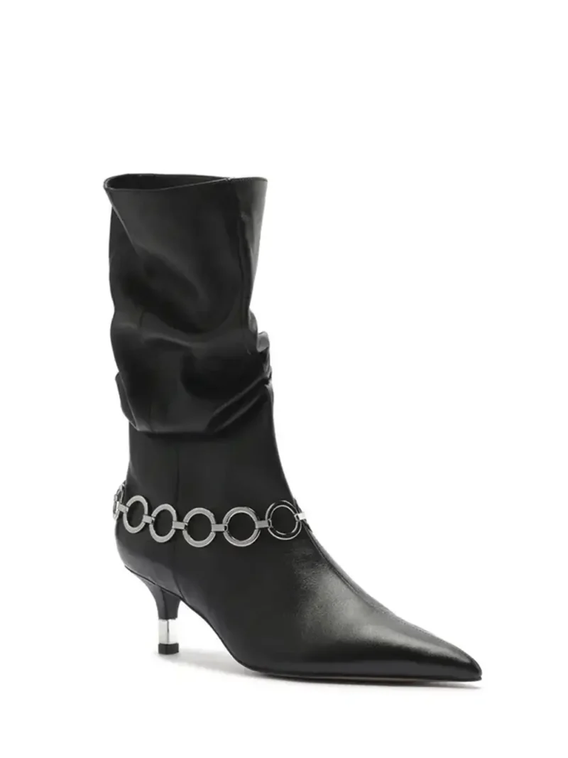 Alternative view of Bota Arezzo Preta em Pele e Corrente