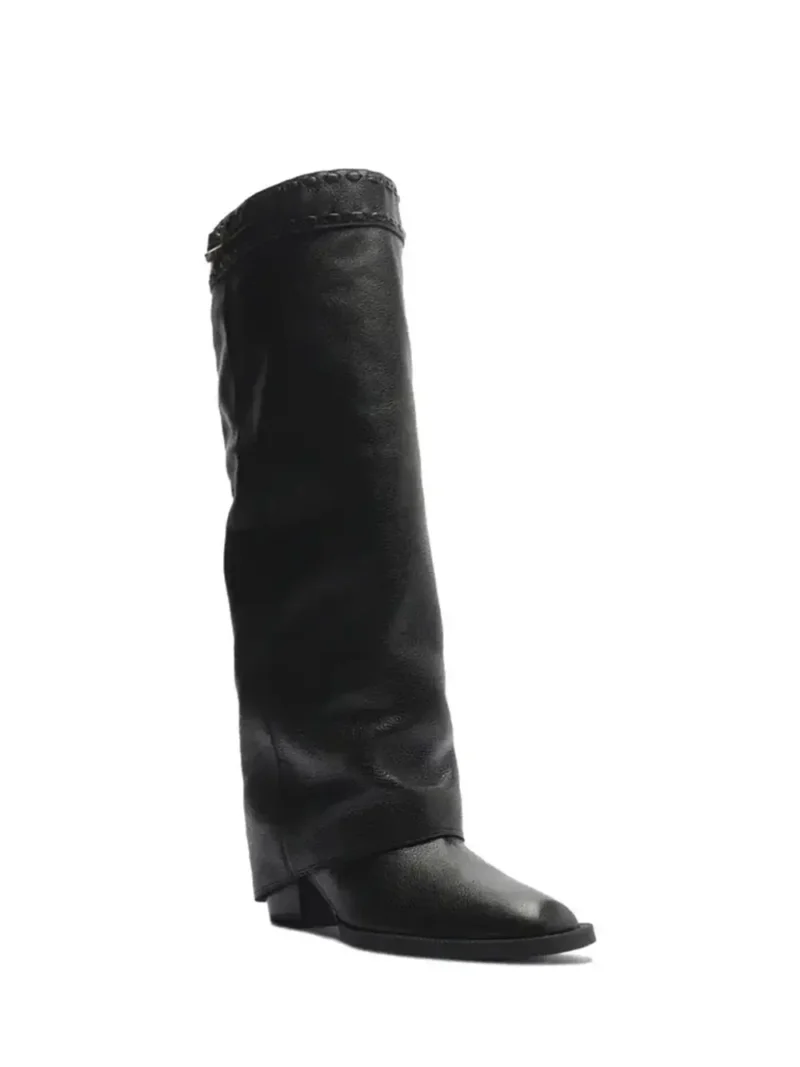 Alternative view of Bota Preta em Pele e Cano Alto