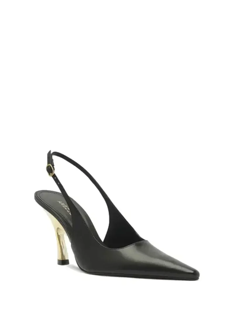 Alternative view of Scarpin Preto em Pele e Salto Dourado