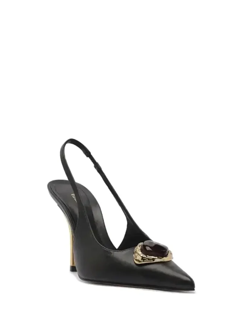 Alternative view of Scarpin Preta em Pele e Pedra na Biqueira