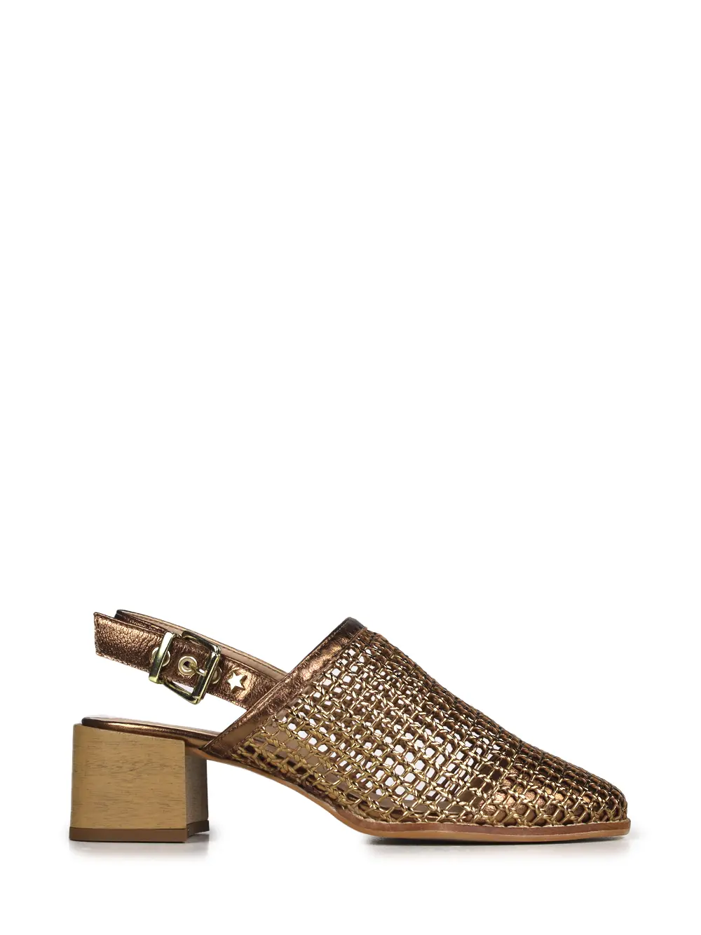 Sandália em Pele Castanha Metalizada