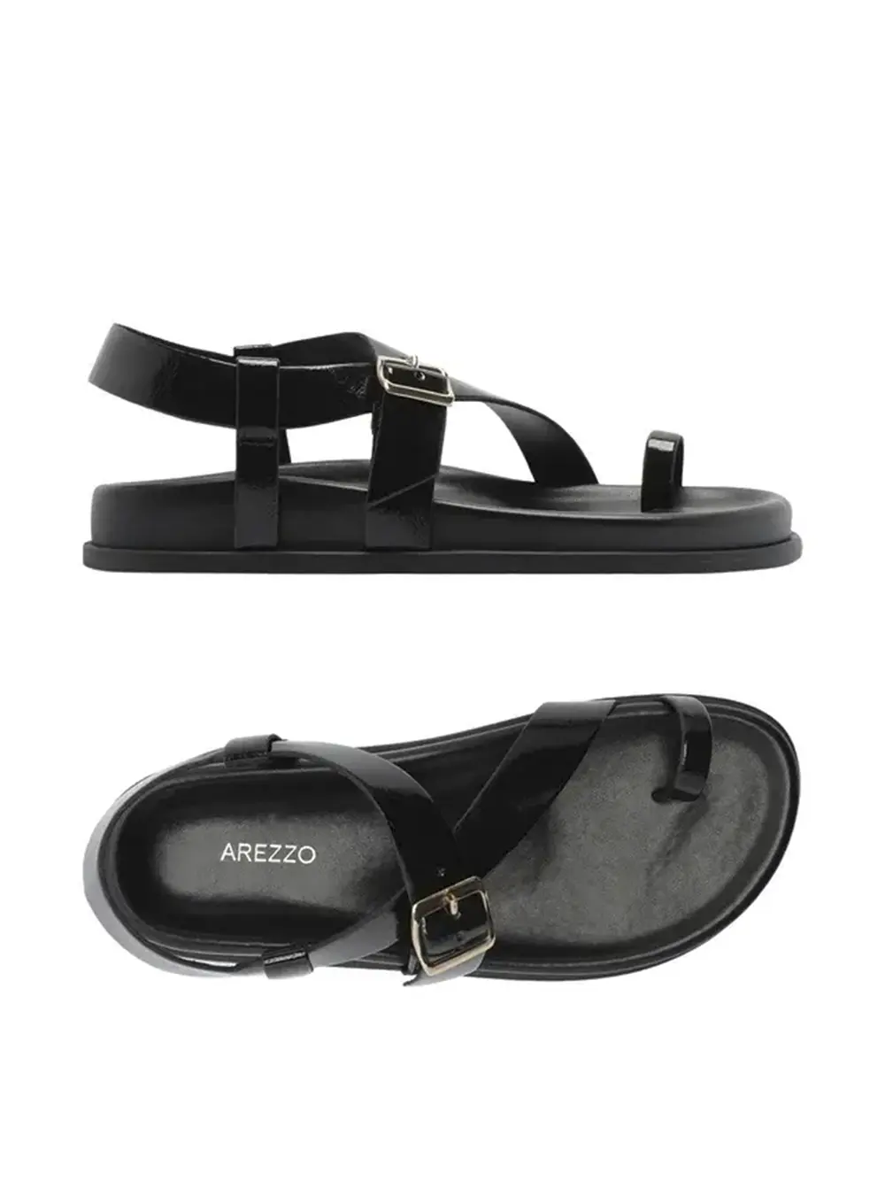 Sandália Arezzo Preta em Pele com Fivela - Image 4