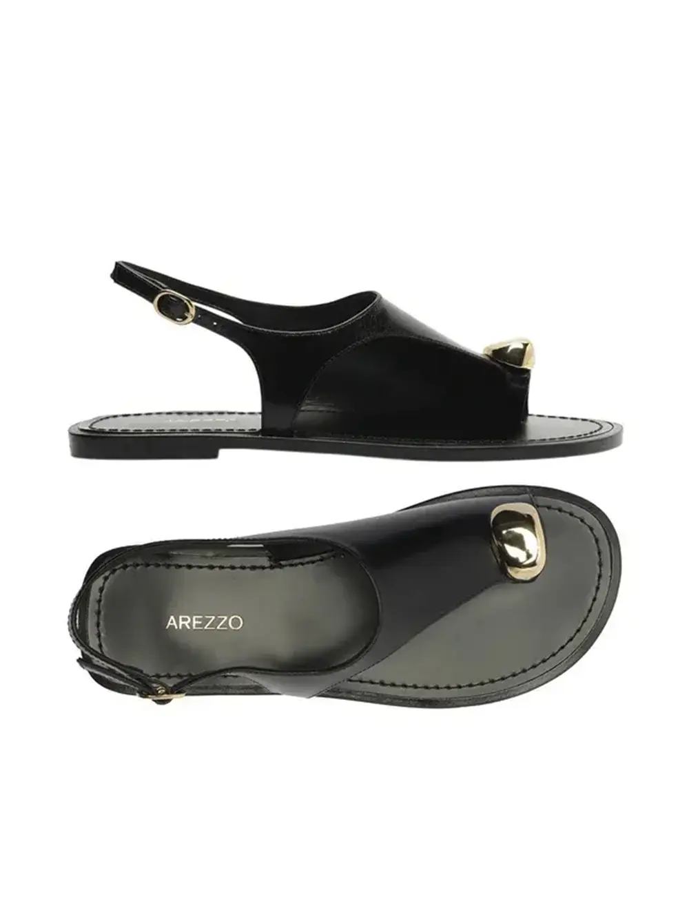 Sandália Arezzo Preta em Pele com Metal - Image 4