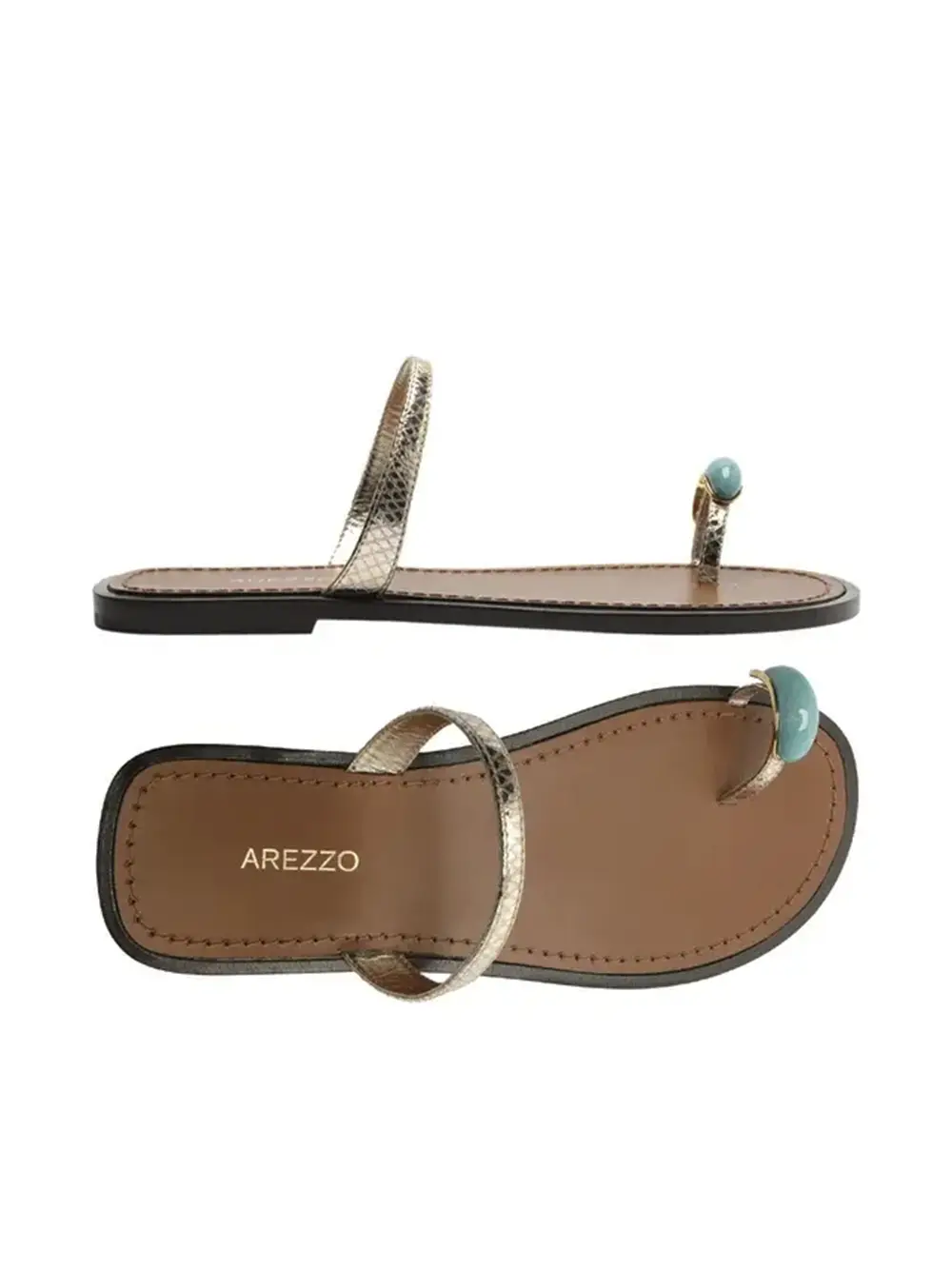 Sandália Arezzo em Pele Dourada com Pedra - Image 4