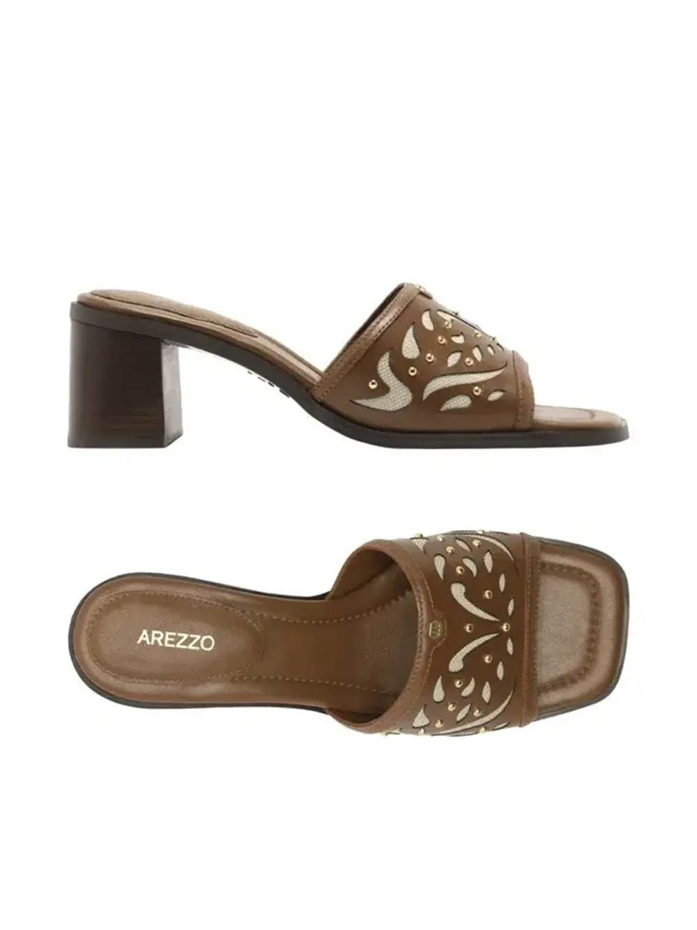Sandália Arezzo em Pele Castanha com Recortes - Image 4