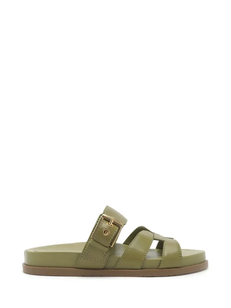 Sandália em Pele Verde e Fivelas