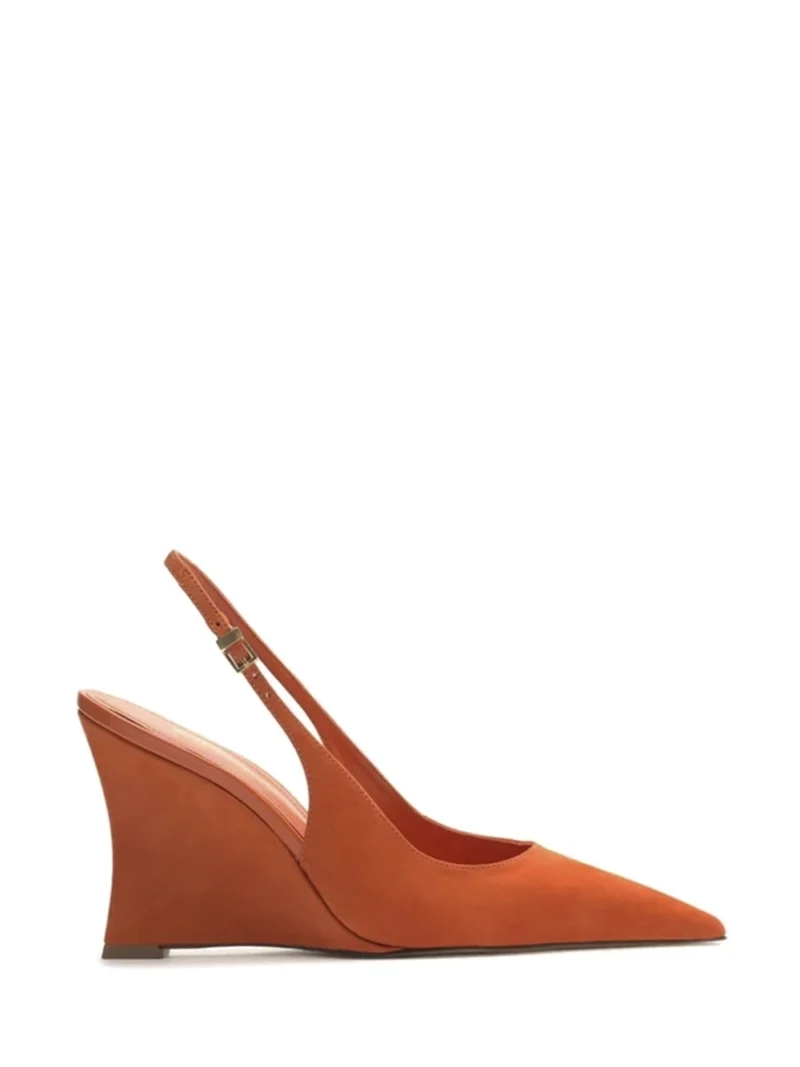 Scarpin em Camurça Laranja e Salto Anabela