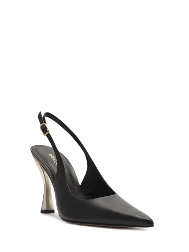 Alternative view of Scarpin Preto em Pele e Salto em Metal