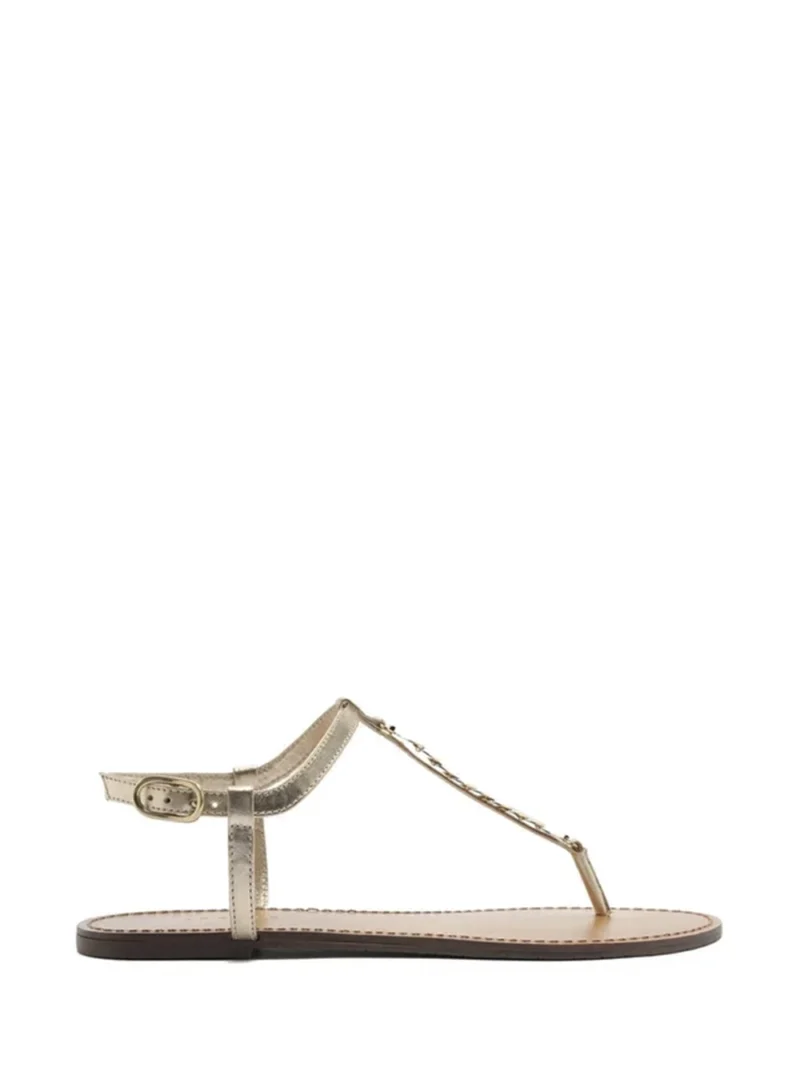 Sandália Rasa em Pele Dourada Slim Metais