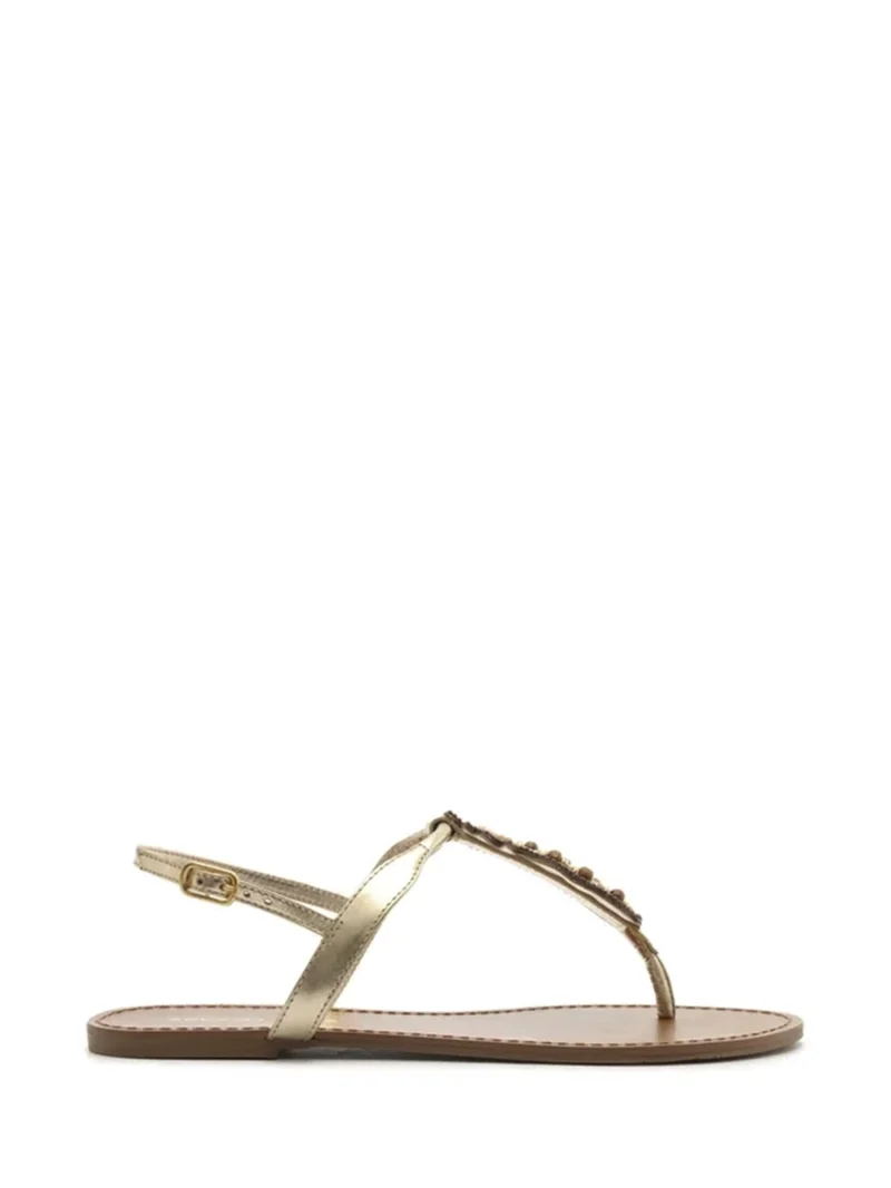 Sandália em Pele Dourada e Pormenor de Ananás