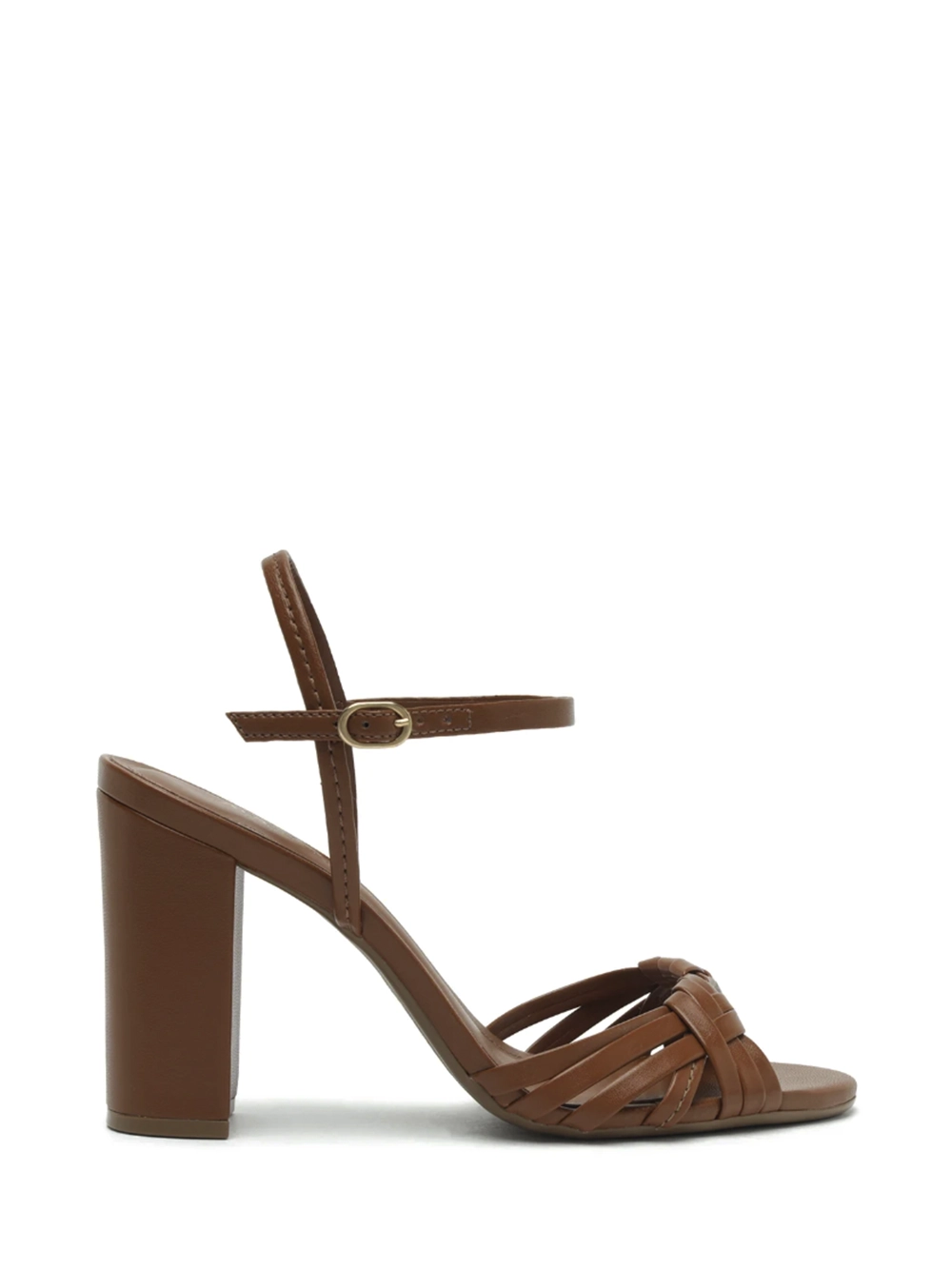 Sandália em Pele Castanha e Salto Bloco