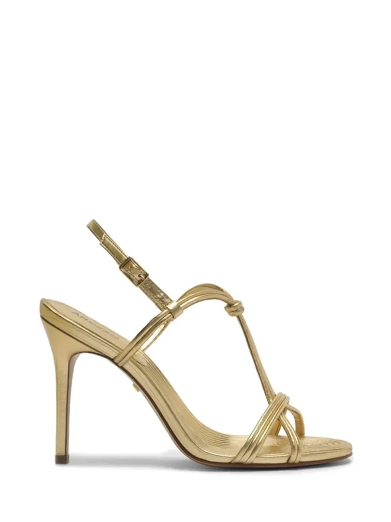 Sandália em Pele Dourada e Tiras com Textura