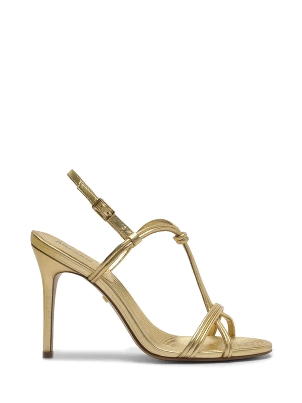 Sandália em Pele Dourada e Tiras com Textura