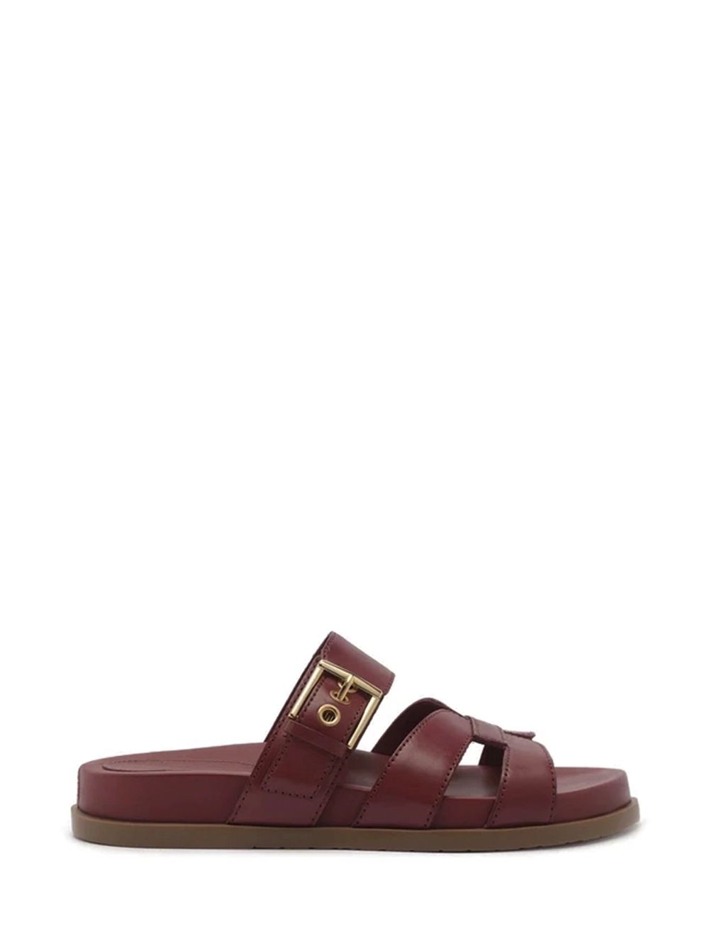 Sandália em Pele Vermelha e Tira Vazada