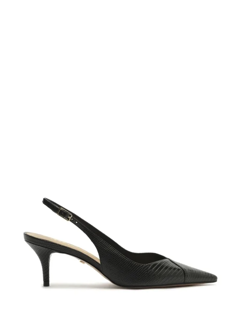 Scarpin Preto em Pele Salto Kitten Slingback