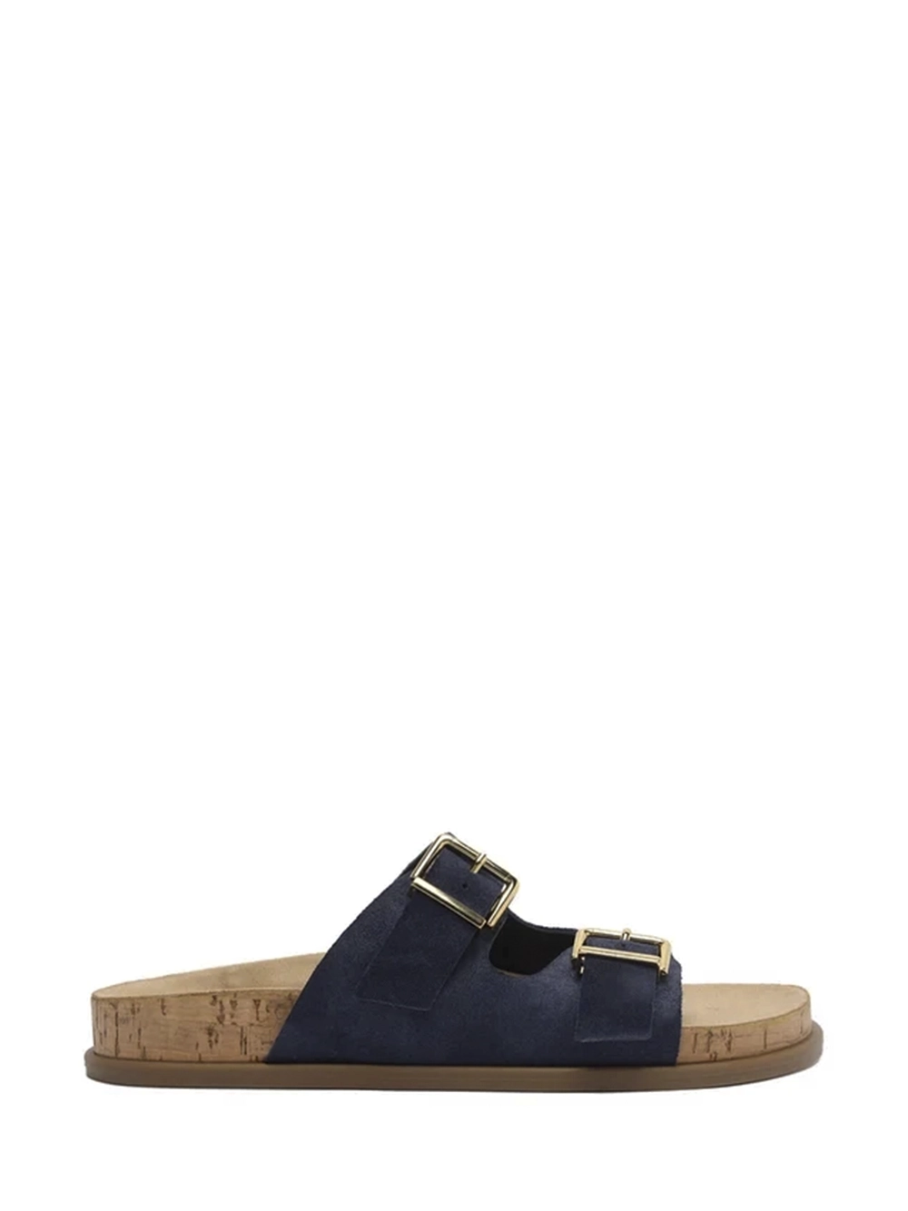 Sandália em Camurça Azul e Sola de Cortiça