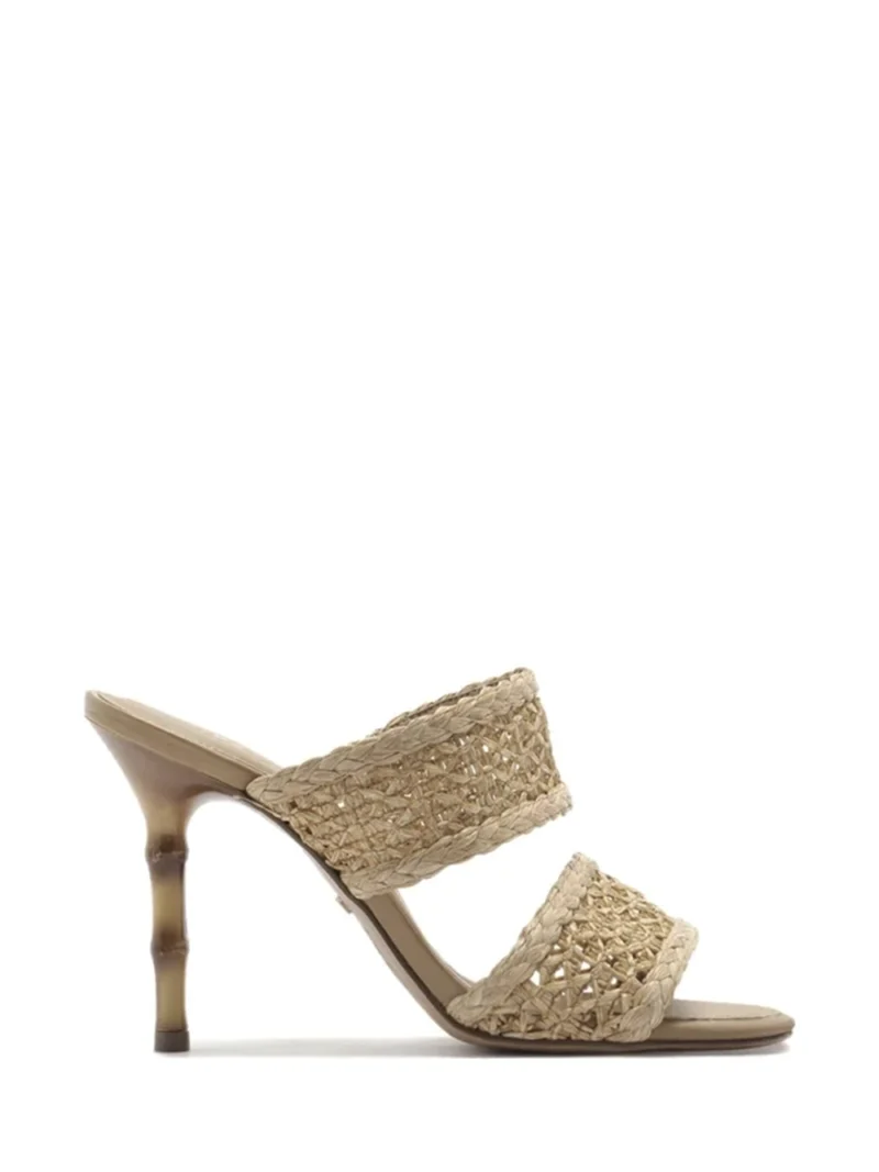 Sandália Palha Salto Alto Bambu Tiras Largas