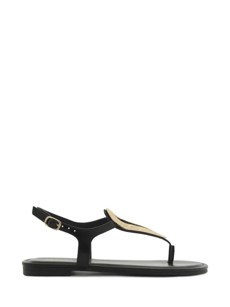 Sandália Preta em Pele e Metal com Textura