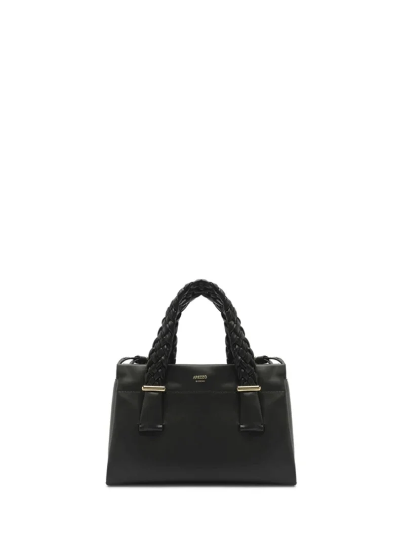 Mala Tote Preta em Pele e Alças Entrançadas