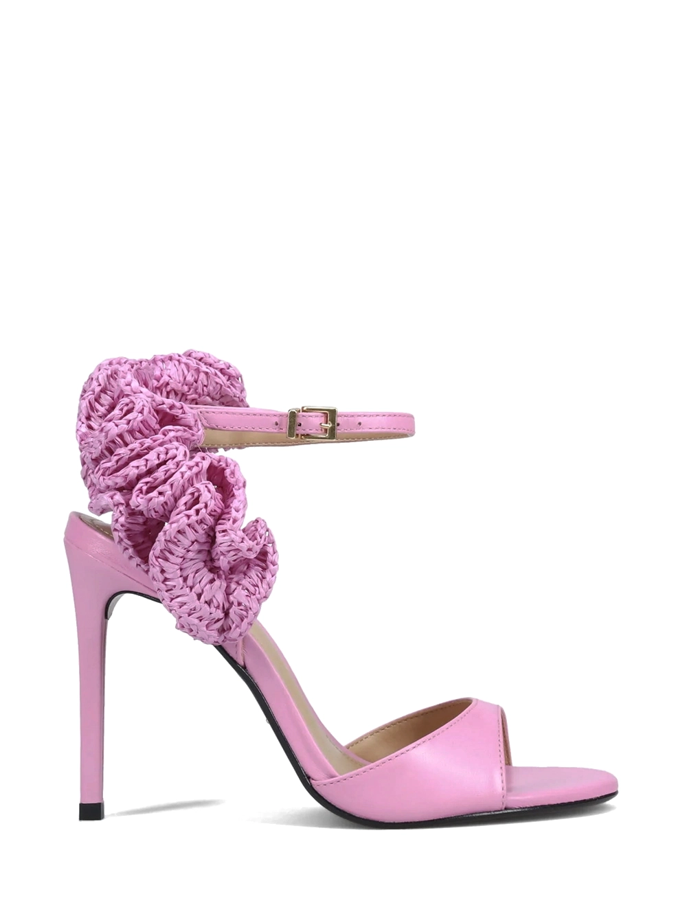 Sandália em Pele Rosa e Ráfia