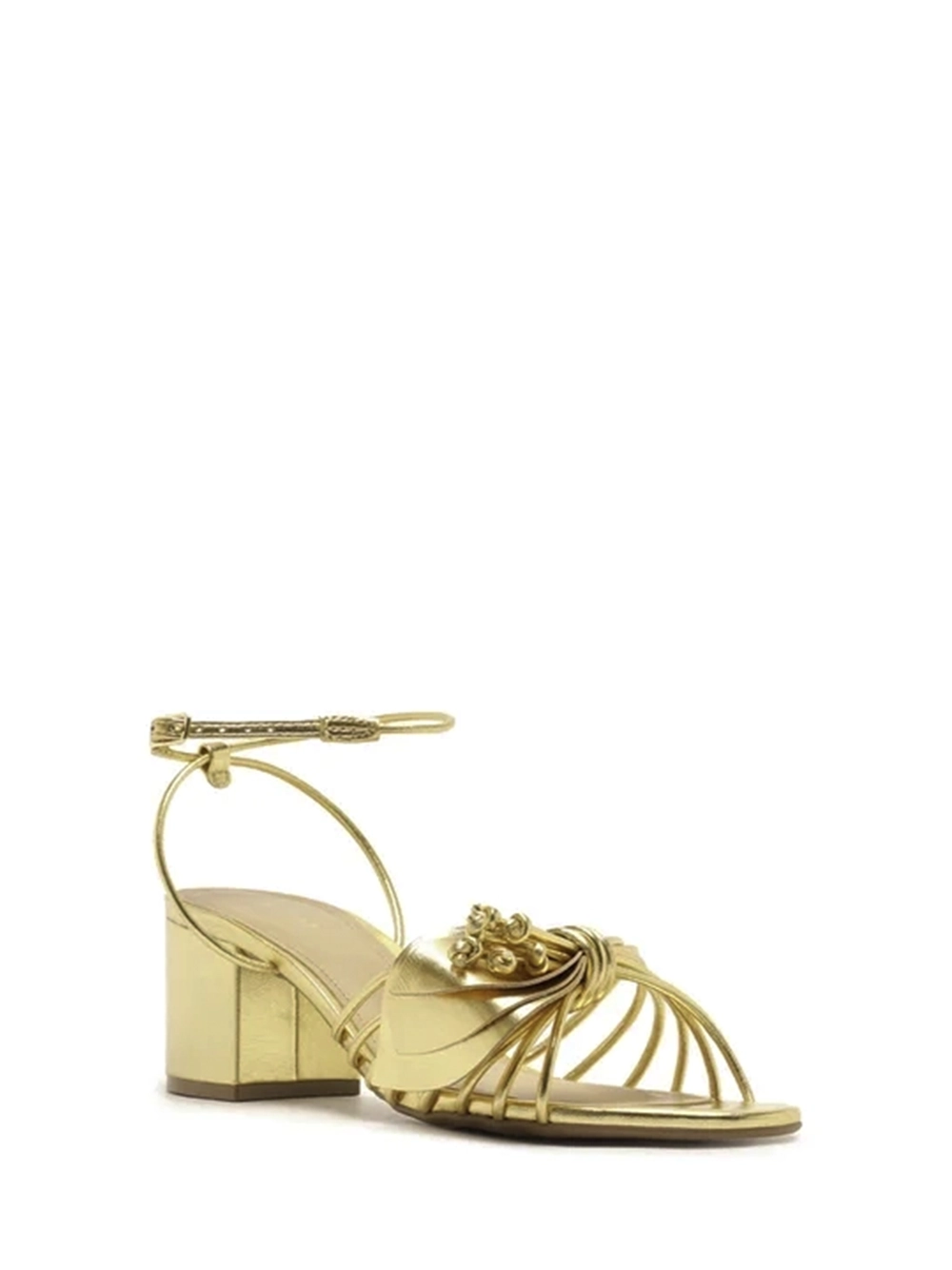 Sandália em Pele Dourada e Flor - Image 2