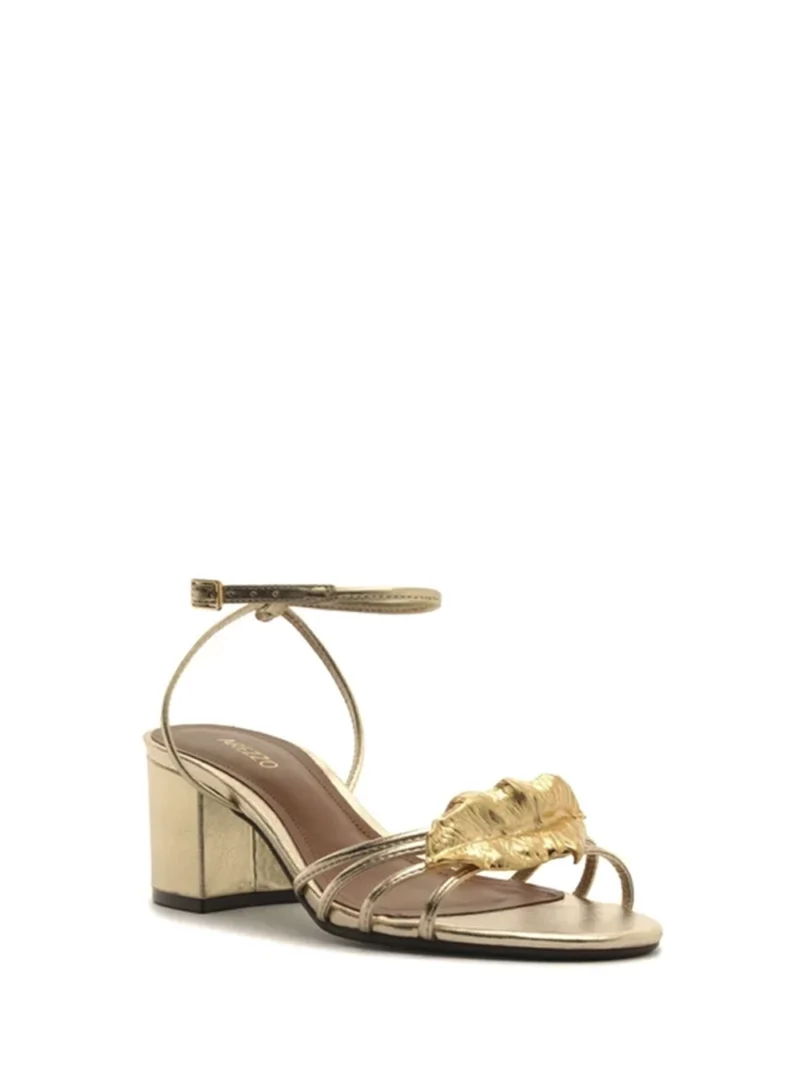 Alternative view of Sandália em Pele Dourada e Folha de Metal
